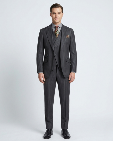 Apollo King Mens Classic Fit Charcoal Gray Striped 100% Wool 3