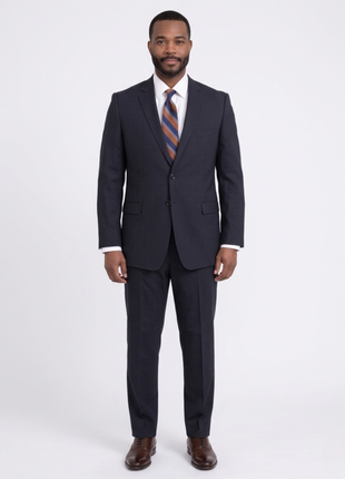 Steven Land Classic Fit Navy Blue Texured Two Button Wool Suit