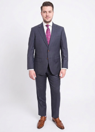 Mens Regular Fit Blue Textured Two Button Half Canvassed Super 150s Wool Suit
