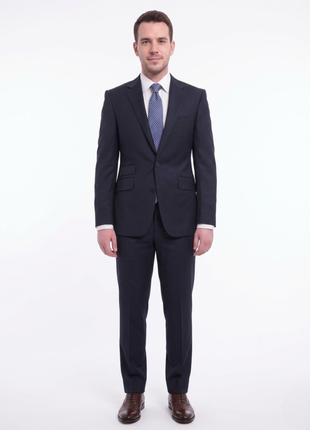 Napoli Mens Solid Navy Blue Slim Fit Half Canvassed 2 Piece Wool Cashmere Suit