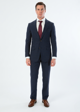 Tovaglia Mens Slim Fit Blue Plaid 100% Wool 2 Piece Suit