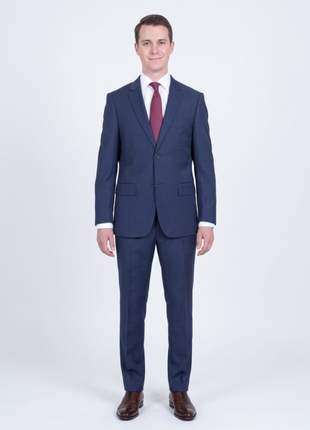 Mens Extra Slim Fit Solid Heather Blue Two Button Wool Suit - The Suit Depot