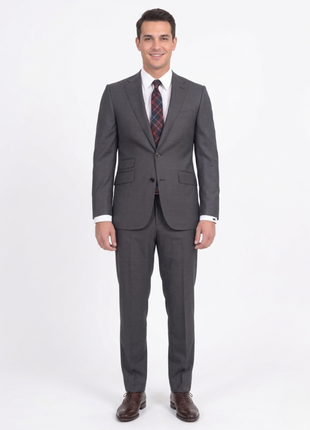 Mens Napoli Slim Fit Charcoal Gray Half Canvassed Italian Marzotto Wool Suit - The Suit Depot