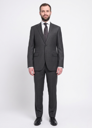 Napoli Classic Fit Charcoal Gray Plaid Half Canvassed Super 150s Wool Suit