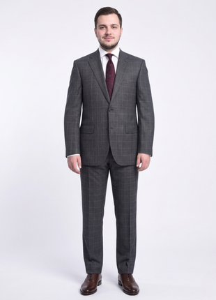 Men's Napoli Classic Fit Charcoal Gray Plaid Two Button Half Canvassed Wool Suit