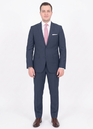 Mens Solid Blue 100% Wool Slim Fit 2 Button 2 Piece Suit