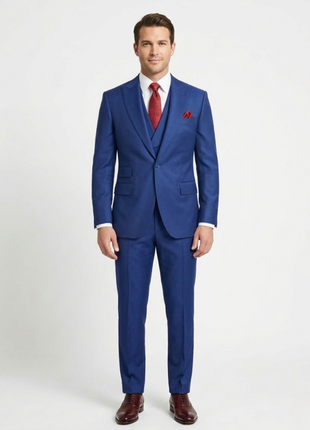 Alberto Nardoni Solid Sapphire Blue 100% Wool 1 Button 3 Piece Regular Fit Suit