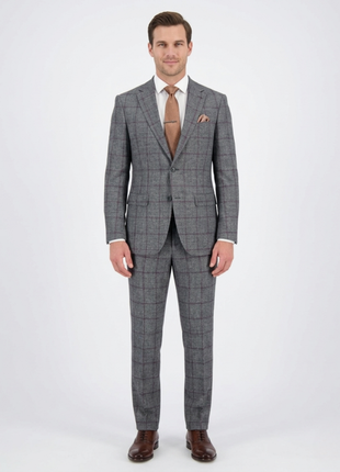 Arthur Black Mens Gray Check Slim Fit 100% VBC Wool Prehemmed Suit