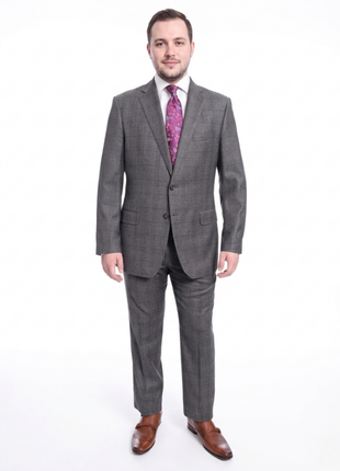 Blujacket Classic Fit Gray Plaid Windowpane Two Button Reda Wool Suit