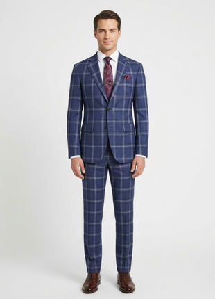 Arthur Black Mens Blue Plaid Slim Fit 100% VBC Wool Prehemmed Suit