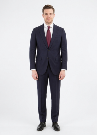 Sartoria Mazara Mens Navy Blue Textured Slim Fit Wool Silk 2 Piece Suit
