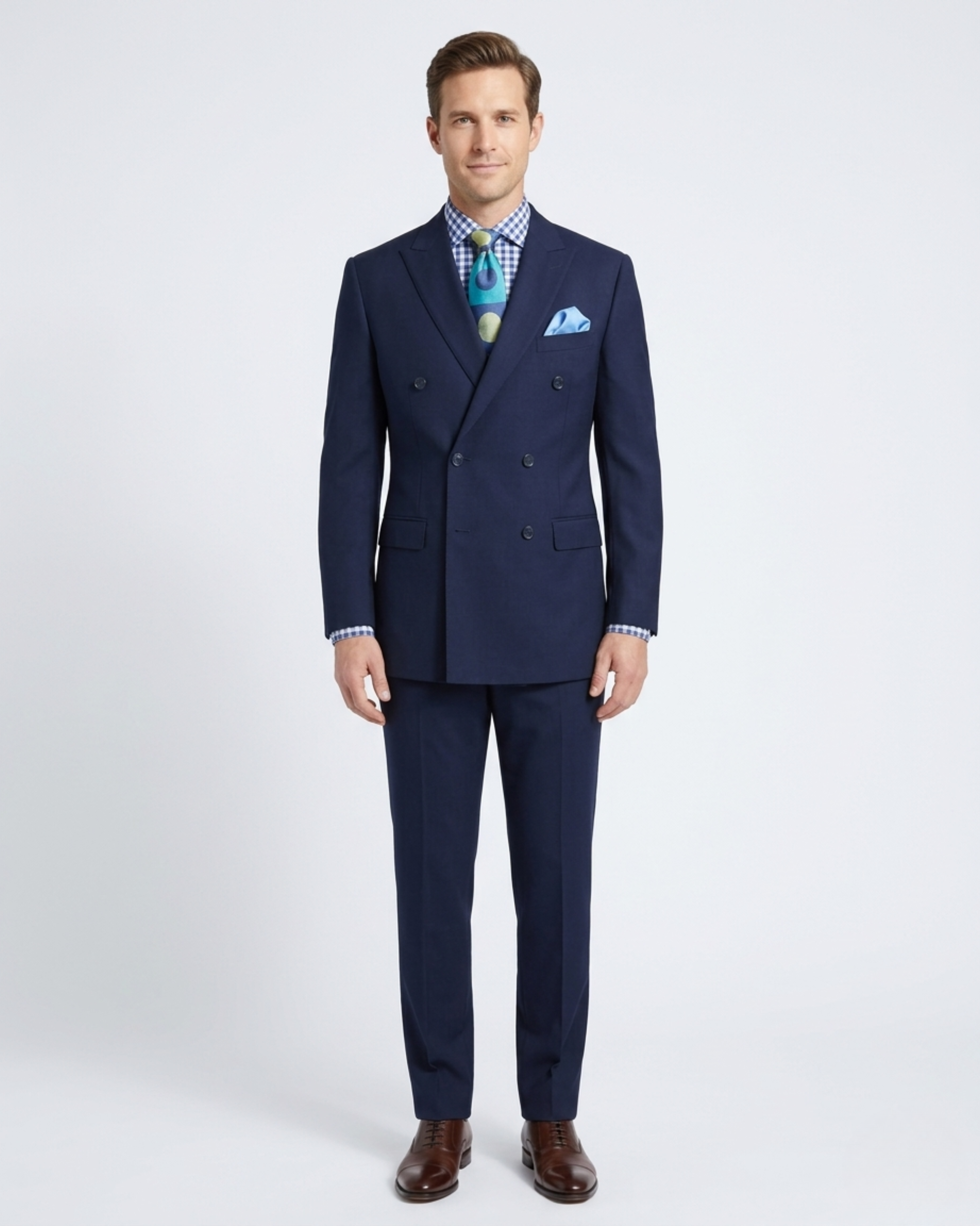 Apollo King Mens Classic Fit Navy Blue Double Breasted 100% Wool 3