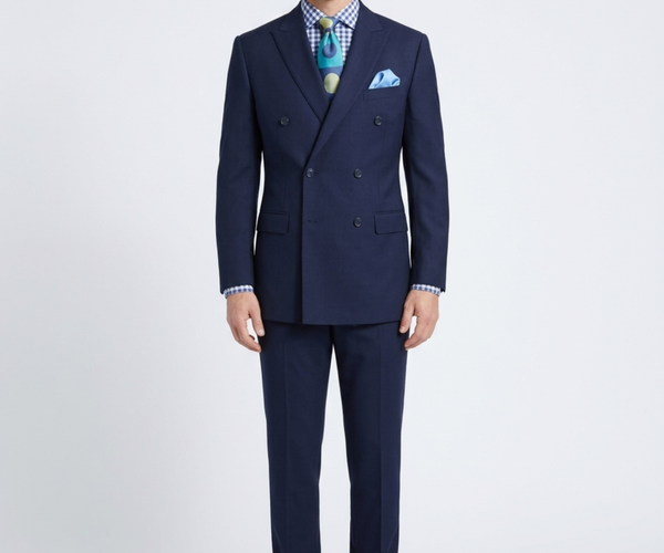 Apollo King Mens Classic Fit Navy Blue Double Breasted 100% Wool 3