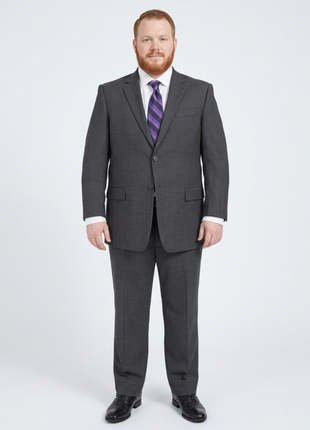 Lazetti Couture Portly Fit Charcoal Gray Check Two Button Wool Suit - The Suit Depot