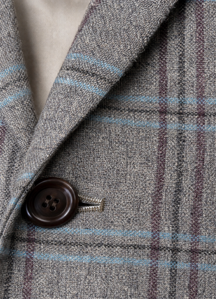 Luigi Baldo Heather Gray with Plum Teal Windowpane Slim Fit Cashmere 2-Button Sport Coat 38R