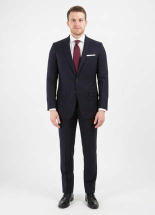 Sartoria Mazara Mens Navy Blue Textured Slim Fit Wool Blend 2 Piece Suit