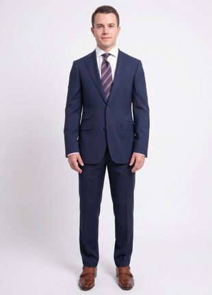 Napoli Slim Fit Solid Navy Blue Two Button Half Canvassed Wool Suit - The Suit Depot