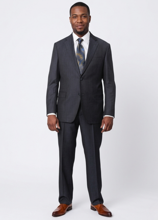 Italiano Men's Blue Sharkskin Ermenegildo Zegna Cloth Wool Slim Fit Suit