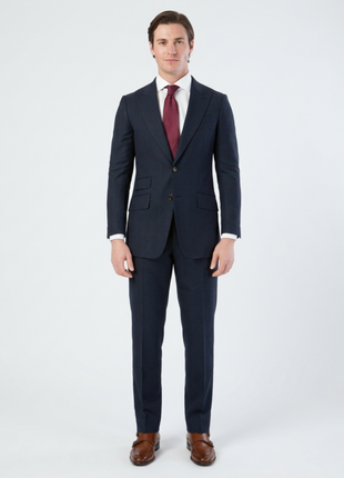 Sartoria Mazara Mens Slim Fit Navy Blue & Brown Check 100% Wool 2 Piece Suit