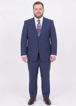 Lazetti Couture Portly Fit Blue Textured Two Button Wool Suit - The Suit Depot