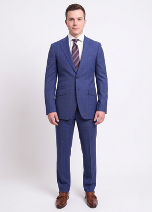 Men's Napoli Slim Fit Blue Glen Plaid 2 Button Super 150s 100% Italian Wool Suit - The Suit Depot