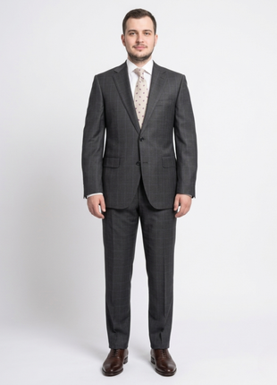 Napoli Classic Fit Gray Windowpane Plaid Half Canvassed Reda Wool Suit - The Suit Depot