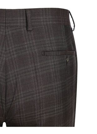 English Laundry Brown Tonal Plaid Slim Fit Peak Lapel 2-Button Wool Suit