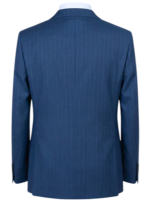 Mazara Mens Blue Pinstriped Classic Fit Peak Lapel Wool Blend 2-Button Suit