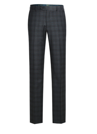 English Laundry Charcoal Gray Plaid Slim Fit Peak Lapel Wool Blend Stretch 2 Button Suit