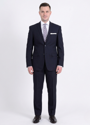 Raphael Slim Fit Navy Blue Textured Two Button Wool Touch Suit - The Suit Depot