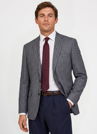 Lauren Ralph Lauren Grey & Blue Windowpane Micro Houndstooth Classic Fit Notch Lapel 2-Button Wool Silk Sport Coat 42R