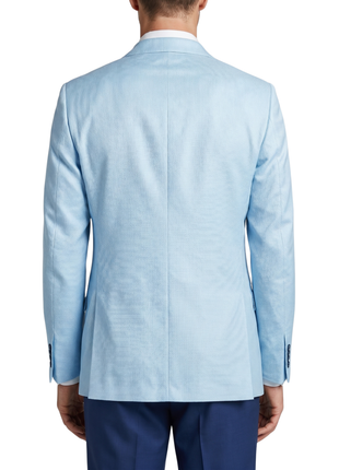 Canuti Light Blue Hopsack Basketweave Modern Fit Peak Lapel 2-Button Sport Coat