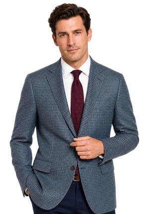 Pal Zileri Sky Blue and White Houndstooth Slim Fit Wool Silk Blend 2-Button Sport Coat 40R
