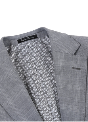 English Laundry Light Gray Plaid Slim Fit Notch Lapel Wool Blend Stretch 2 Button Suit