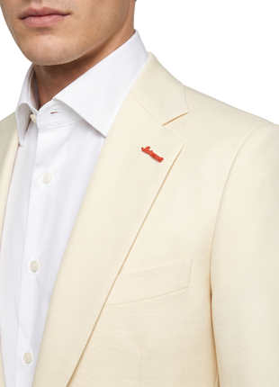 Statement Mens Solid Off-White Notch Lapel Tailored Fit 3-Piece Wool Cashmere Suit - 38R