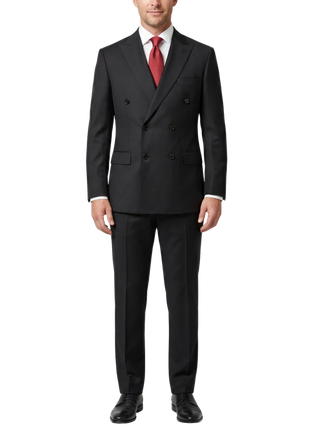 Giorgio Fiorelli Solid Black Slim Fit  Peak Lapel 2 Piece Suit