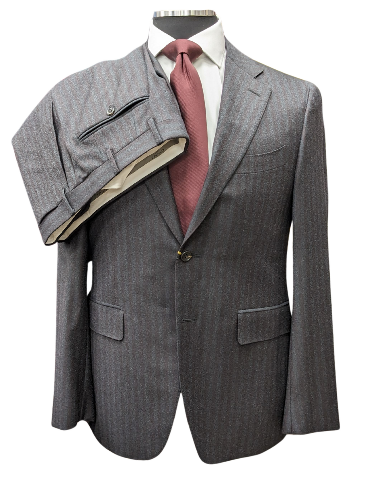 Canali 1934 Traje de 2 piezas 40R de corte clásico gris carbón a rayas 100% lana para hombre