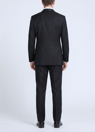 Mazara Mens Solid Black Peak Lapel Slim Fit Wool Formal Tuxedo Suit