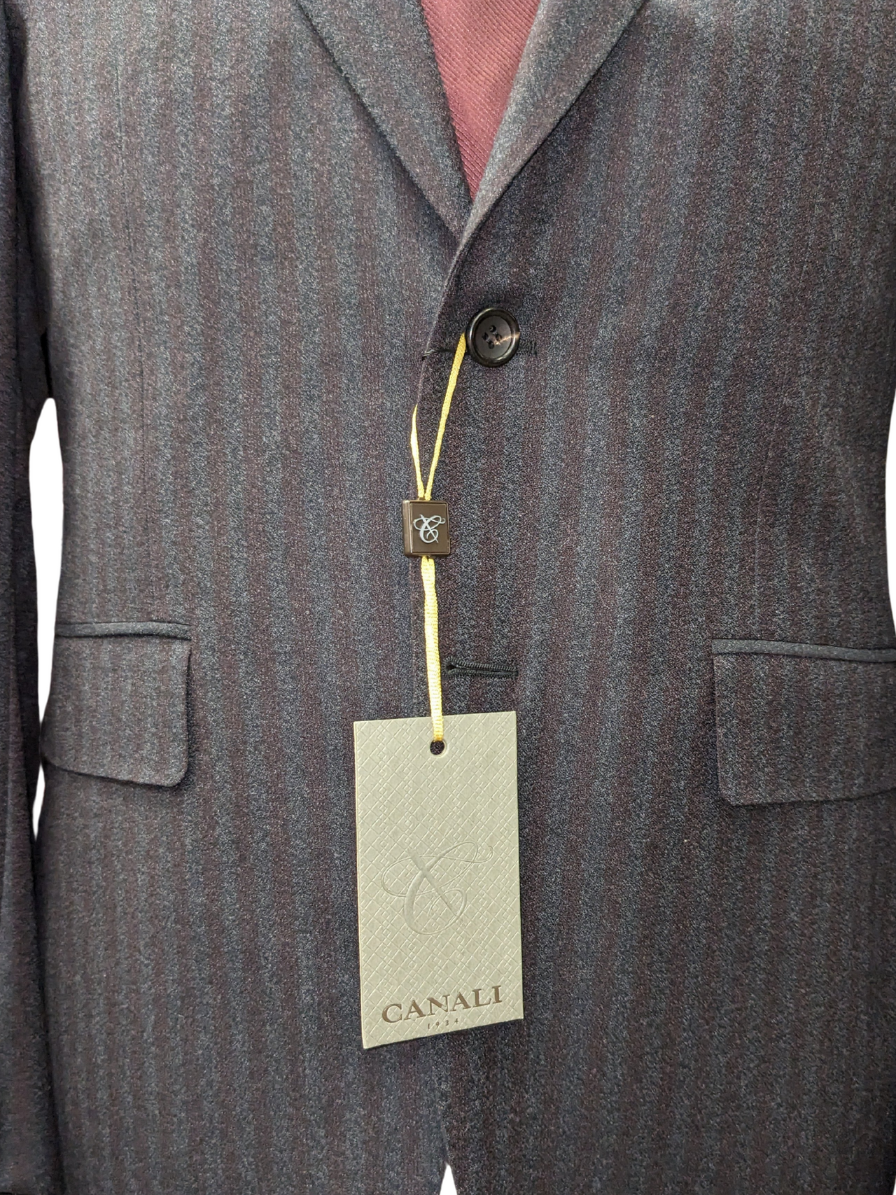 Canali 1934 Traje de 2 piezas 40R de corte clásico gris carbón a rayas 100% lana para hombre