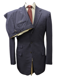 Thumbnail for Ralph Lauren Purple Labels Mens 38L Navy Blue Pinstriped 3 Button 100% Wool Suit