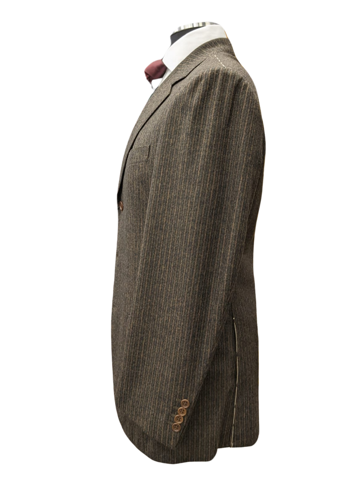 Sartoria Partenopea Mens 40L Brown Pinstriped 3 Button 2 Piece 100% Wool Suit