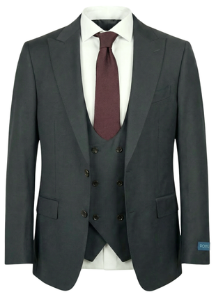 Tovaglia Mens Solid Dark Green Classic Fit Peak Lapel Wool 3 Piece Suit