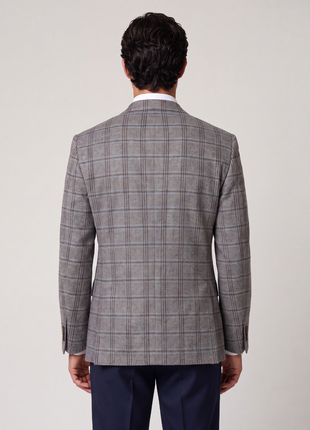Luigi Baldo Heather Gray with Plum Teal Windowpane Slim Fit Cashmere 2-Button Sport Coat 38R