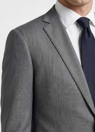 Blujacket Mens Solid Gray Trim Fit Notch Lapel Marzotto Wool 2-Button Suit - The Suit Depot