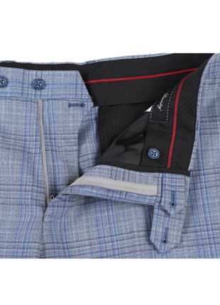 English Laundry Light Gray with Blue Check Slim Fit Notch Lapel Wool Blend 2 Button Suit