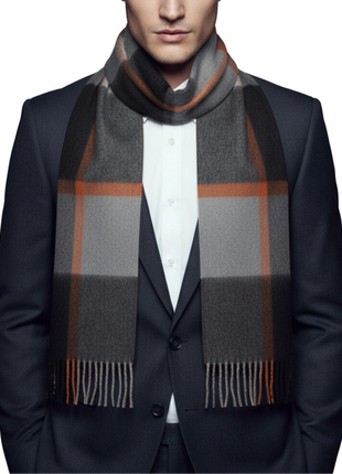 Tovaglia Mens Plaid Cashmere Fringe Scarf