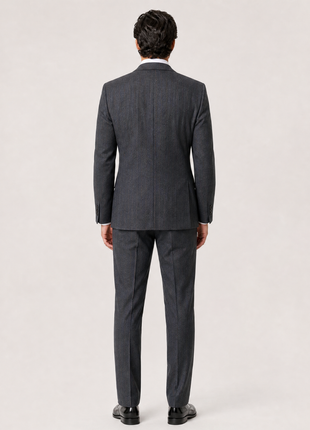 Sartoria Partenopea Charcoal Gray with Sandy Pinstripe Classic Fit Flannel Wool 3-Piece Suit 42R