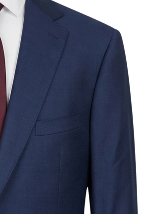 Tovaglia Mens Navy Textured Classic Fit Notch Lapels Wool Silk 2 Button Suit