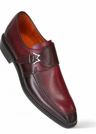 Mezlan Blood Red Leather Monk Strap Dress Shoes