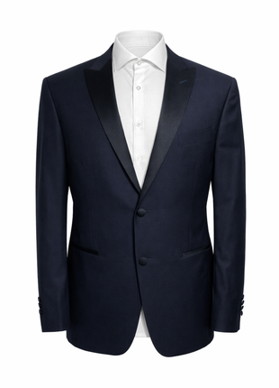 Canali Solid Dark Navy With Black Satin Peak Lapel Slim Fit 2-Button Tuxedo 46R - The Suit Depot